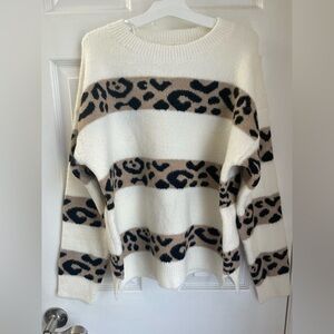 Dreamers Leopard Print Sweater - Cream and Brown